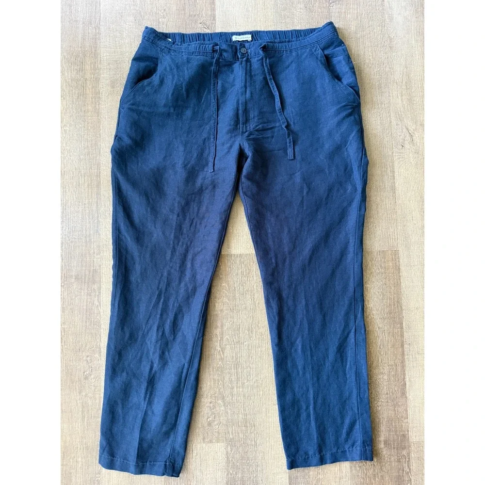 Cubavera Men's Navy Linen Blend Pants XLx32 Resort Wear Elastic Waist Drawstring